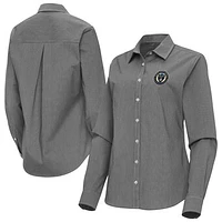 Women's Antigua Black Philadelphia Union Porter Woven Tri-Blend Long Sleeve Button-Up Shirt