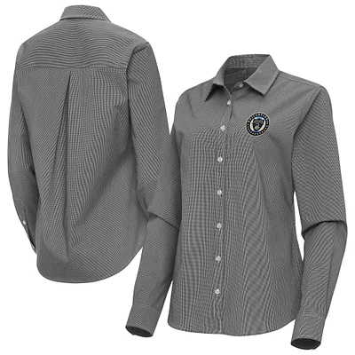 Women's Antigua Black Philadelphia Union Porter Woven Tri-Blend Long Sleeve Button-Up Shirt