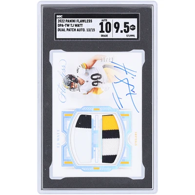 T.J. Watt Pittsburgh Steelers Autographed 2022 Panini Flawless Dual Patch Autograph 3 Color Relic #DPA-TW #13/15 SGC Authenticated 9.5/10 Card