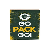 Green Bay Packers 6" Square Fan Chant Wood Block Shelf Sign