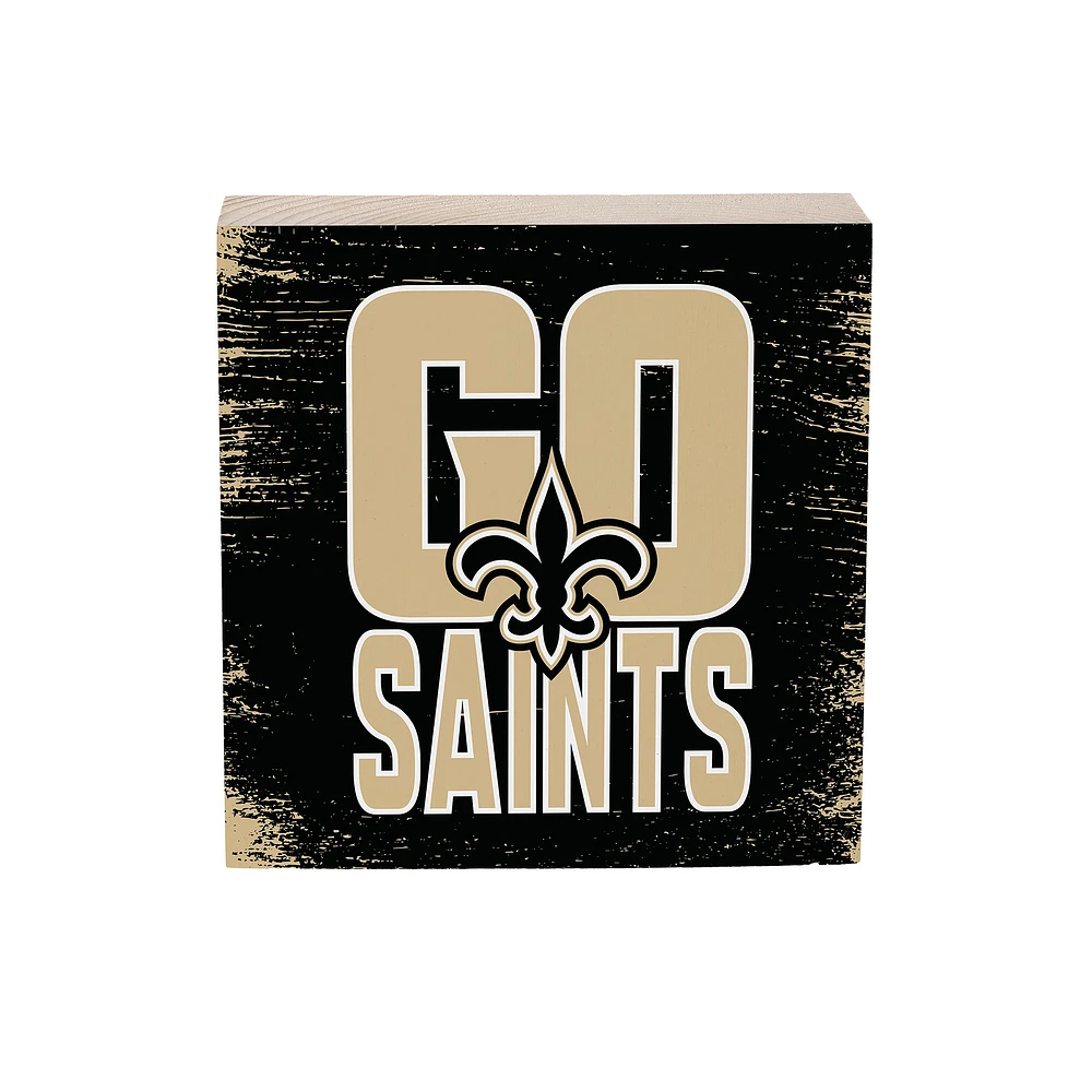New Orleans Saints 6" Square Fan Chant Wood Block Shelf Sign