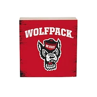 NC State Wolfpack 6" Square Fan Chant Wood Block Shelf Sign