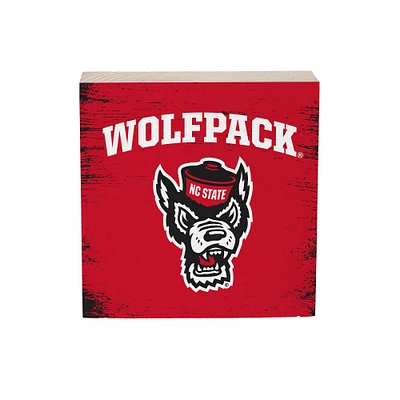 NC State Wolfpack 6" Square Fan Chant Wood Block Shelf Sign