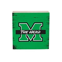 Marshall Thundering Herd 6" Square Fan Chant Wood Block Shelf Sign