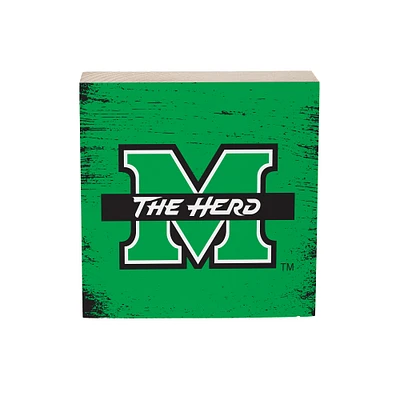 Marshall Thundering Herd 6" Square Fan Chant Wood Block Shelf Sign