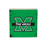 Marshall Thundering Herd 6" Square Fan Chant Wood Block Shelf Sign