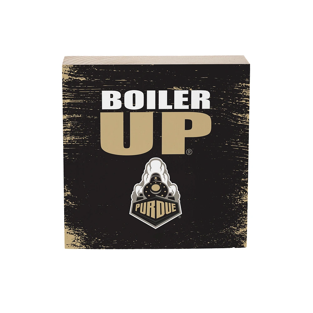 Purdue Boilermakers 6" Square Fan Chant Wood Block Shelf Sign