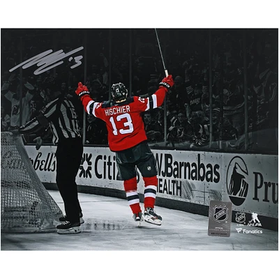 Nico Hischier New Jersey Devils Autographed 8" x 10" Celebration Spotlight Photograph