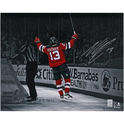 Nico Hischier New Jersey Devils Autographed 16" x 20" Celebration Spotlight Photograph