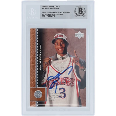 Allen Iverson Philadelphia 76ers Autographed 1996-97 Upper Deck #91 Beckett Fanatics Witnessed Authenticated Rookie Card