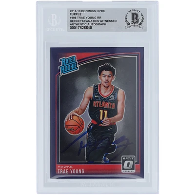 Trae Young Atlanta Hawks Autographed 2018-19 Panini Donruss Optic Rated Rookie Purple #198 Beckett Fanatics Witnessed Authenticated Rookie Card