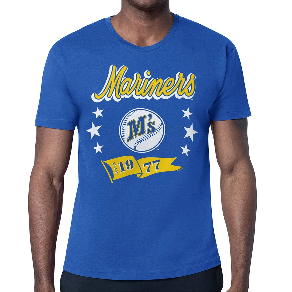 Men's Starter Royal Seattle Mariners Banner Team T-Shirt