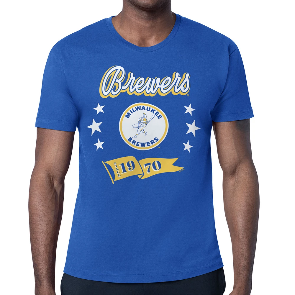 Men's Starter Royal Milwaukee Brewers Banner Team T-Shirt