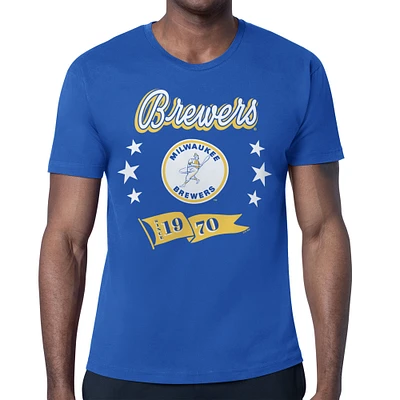Men's Starter  Royal Milwaukee Brewers Banner Team T-Shirt