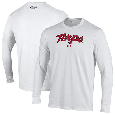 Men's Under Armour White Maryland Terrapins Script Long Sleeve T-Shirt