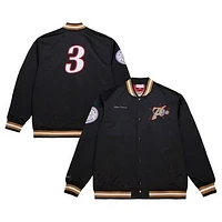 Men's Mitchell & Ness Allen Iverson Black Philadelphia 76ers NBA Legends Full-Snap Satin Jacket