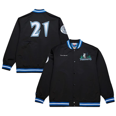Men's Mitchell & Ness Kevin Garnett Black Minnesota Timberwolves NBA Legends Full-Snap Satin Jacket