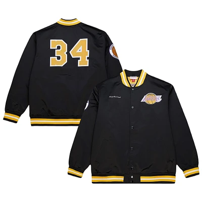 Men's Mitchell & Ness Shaquille O'Neal Black Los Angeles Lakers NBA Legends Full-Snap Satin Jacket