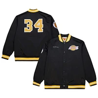 Men's Mitchell & Ness Shaquille O'Neal Black Los Angeles Lakers NBA Legends Full-Snap Satin Jacket