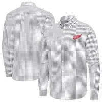 Men's Antigua Gray Detroit Red Wings Ellis Tri-Blend Long Sleeve Button-Down Shirt