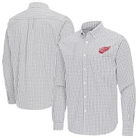 Men's Antigua Gray Detroit Red Wings Ellis Tri-Blend Long Sleeve Button-Down Shirt
