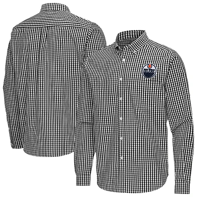 Men's Antigua Edmonton Oilers Ellis Tri-Blend Long Sleeve Button-Down Shirt