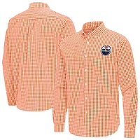 Men's Antigua Edmonton Oilers Ellis Tri-Blend Long Sleeve Button-Down Shirt