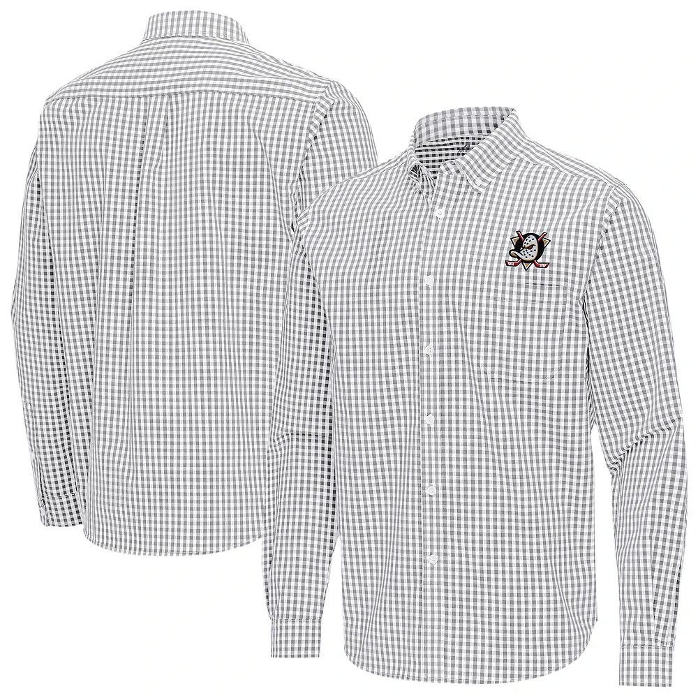 Men's Antigua Gray Anaheim Ducks Ellis Tri-Blend Long Sleeve Button-Down Shirt
