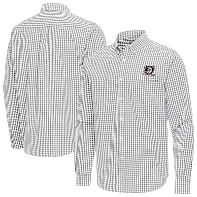 Men's Antigua Gray Anaheim Ducks Ellis Tri-Blend Long Sleeve Button-Down Shirt