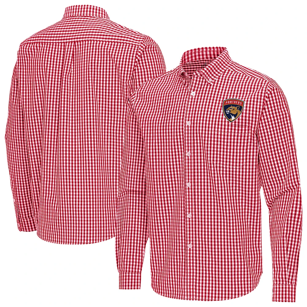 Men's Antigua Florida Panthers Ellis Tri-Blend Long Sleeve Button-Down Shirt