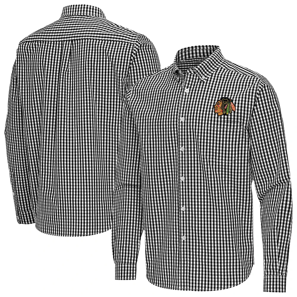 Men's Antigua Chicago Blackhawks Ellis Tri-Blend Long Sleeve Button-Down Shirt