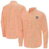 Men's Antigua Orange Anaheim Ducks Ellis Tri-Blend Long Sleeve Button-Down Shirt