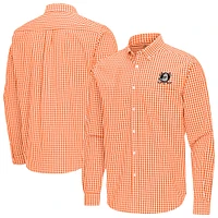 Men's Antigua Orange Anaheim Ducks Ellis Tri-Blend Long Sleeve Button-Down Shirt