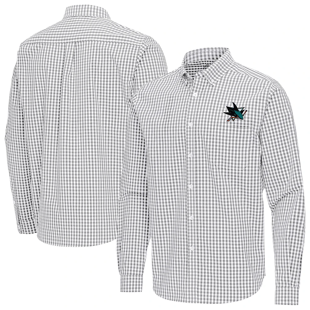 Men's Antigua Gray San Jose Sharks Ellis Tri-Blend Long Sleeve Button-Down Shirt
