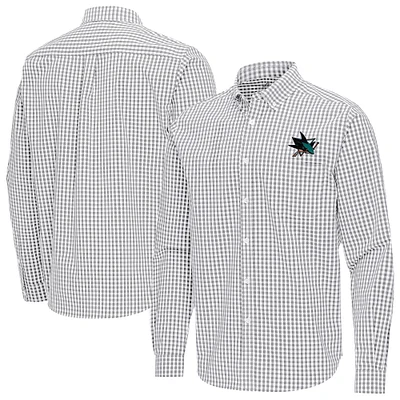 Men's Antigua Gray San Jose Sharks Ellis Tri-Blend Long Sleeve Button-Down Shirt