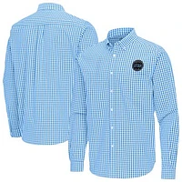 Men's Antigua Light Blue Utah Hockey Club Ellis Tri-Blend Long Sleeve Button-Down Shirt