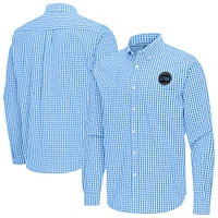 Men's Antigua Light Blue Utah Hockey Club Ellis Tri-Blend Long Sleeve Button-Down Shirt