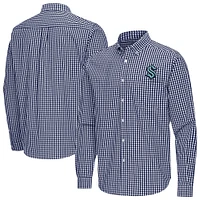 Men's Antigua Deep Sea Blue Seattle Kraken Ellis Tri-Blend Long Sleeve Button-Down Shirt