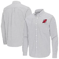 Men's Antigua Gray New Jersey Devils Ellis Tri-Blend Long Sleeve Button-Down Shirt