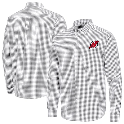 Men's Antigua Gray New Jersey Devils Ellis Tri-Blend Long Sleeve Button-Down Shirt