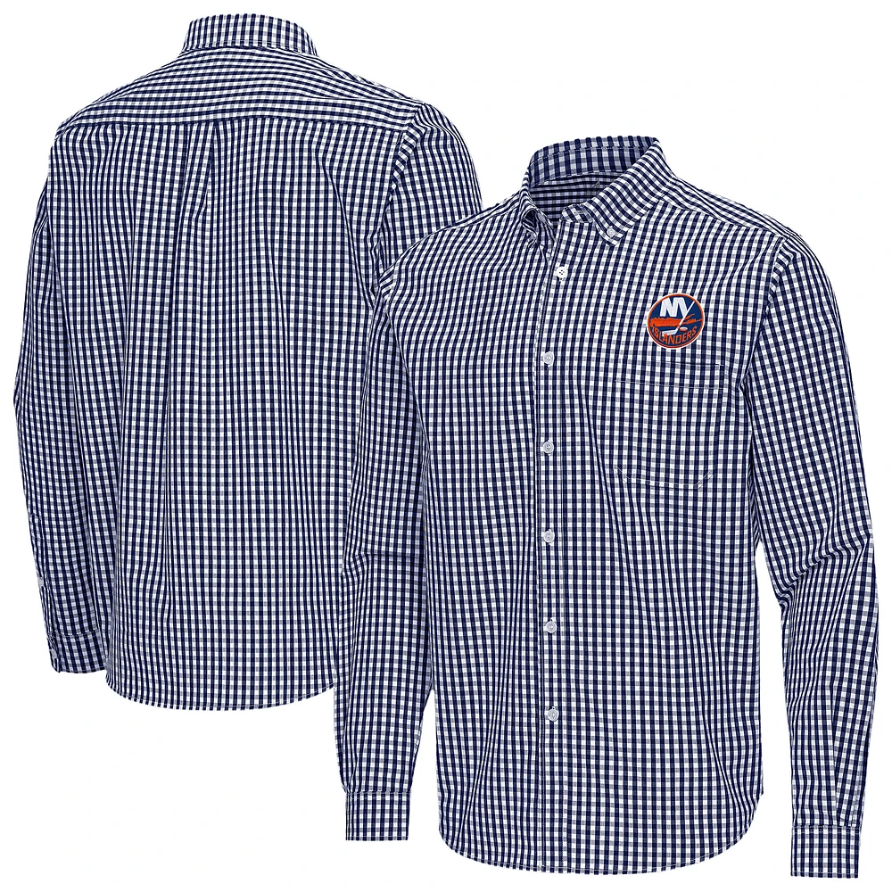 Men's Antigua Navy New York Islanders Ellis Tri-Blend Long Sleeve Button-Down Shirt