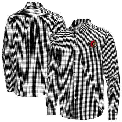 Men's Antigua Black Ottawa Senators Ellis Tri-Blend Long Sleeve Button-Down Shirt