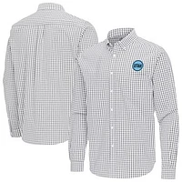 Men's Antigua Gray Utah Hockey Club Ellis Tri-Blend Long Sleeve Button-Down Shirt