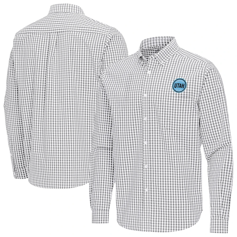 Men's Antigua Gray Utah Hockey Club Ellis Tri-Blend Long Sleeve Button-Down Shirt