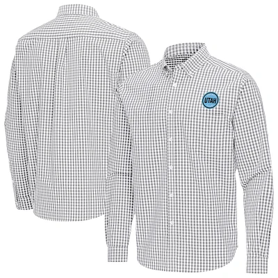 Men's Antigua Gray Utah Hockey Club Ellis Tri-Blend Long Sleeve Button-Down Shirt