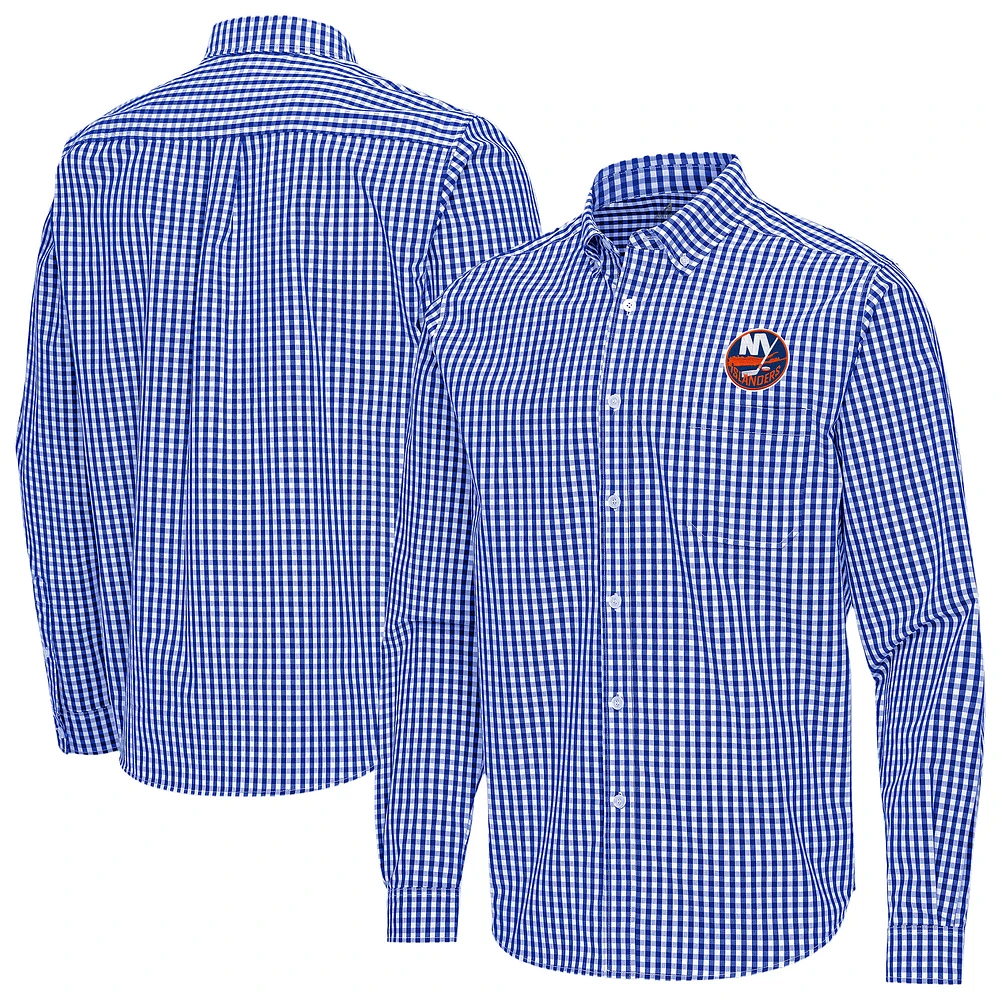 Men's Antigua Royal New York Islanders Ellis Tri-Blend Long Sleeve Button-Down Shirt