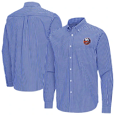 Men's Antigua Royal New York Islanders Ellis Tri-Blend Long Sleeve Button-Down Shirt