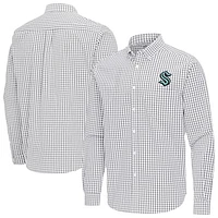 Men's Antigua Gray Seattle Kraken Ellis Tri-Blend Long Sleeve Button-Down Shirt