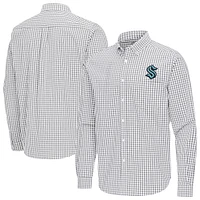 Men's Antigua Gray Seattle Kraken Ellis Tri-Blend Long Sleeve Button-Down Shirt
