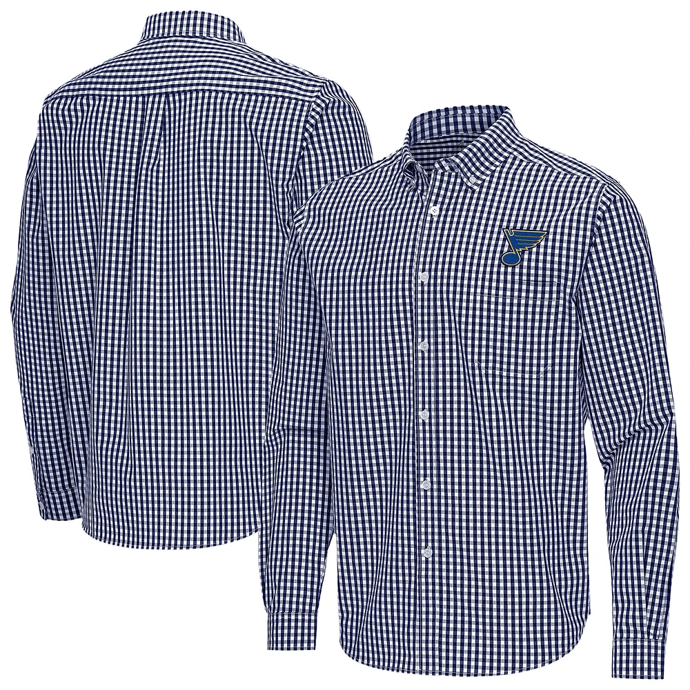 Men's Antigua Navy St. Louis Blues Ellis Tri-Blend Long Sleeve Button-Down Shirt
